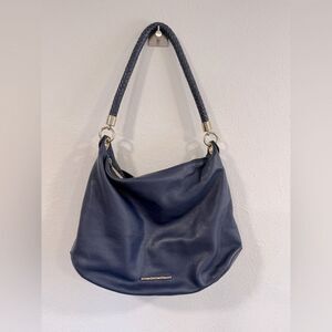 Elaine Turner Blue Leather Hobo Braided Shoulder Bag Handbag Purse Gold Hardware